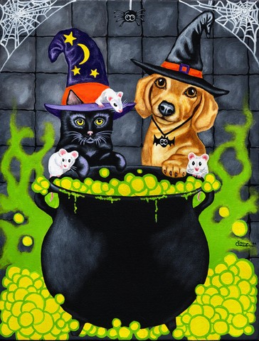 Brewing Up Trouble Halloween Dachshund Flag Canvas House Size