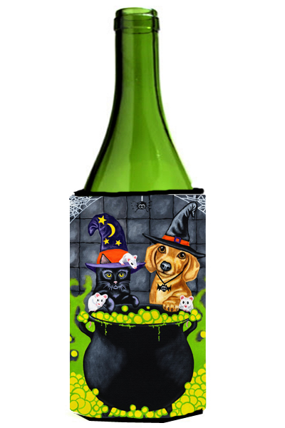 Picture of Carolines Treasures AMB1434LITERK Brewing Up Trouble Halloween Dachshund Wine Bottle Can cooler Hugger