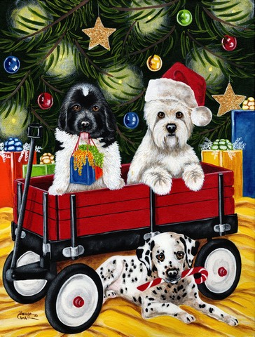 Christmas Westie, Newfoundland, Dalmatian Flag Garden Size