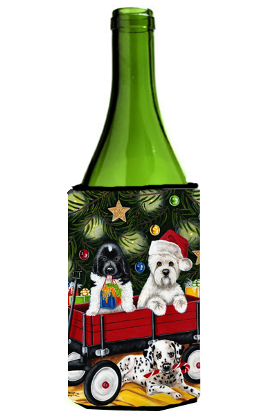 Picture of Carolines Treasures AMB1445LITERK Christmas Westie  Newfoundland  Dalmatian Wine Bottle Can cooler Hugger
