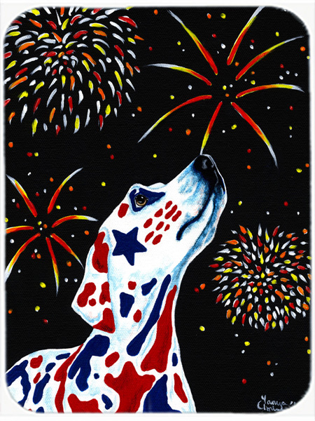 Picture of Carolines Treasures AMB1451LCB For Our Heros Fireworks Patriotic Dalmatian Glass Large Cutting Board
