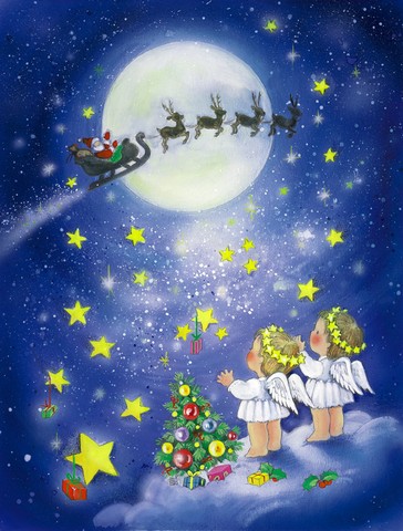 Angels Watching Santa Claus Flag Canvas House Size