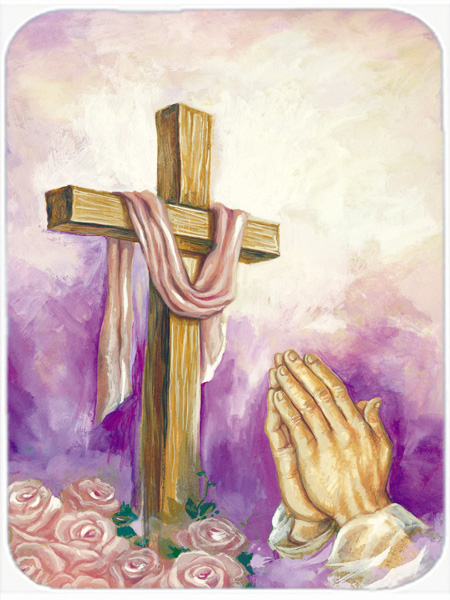 Picture of Carolines Treasures APH2810LCB Easter Cross with Praying Hands Glass Large Cutting Board