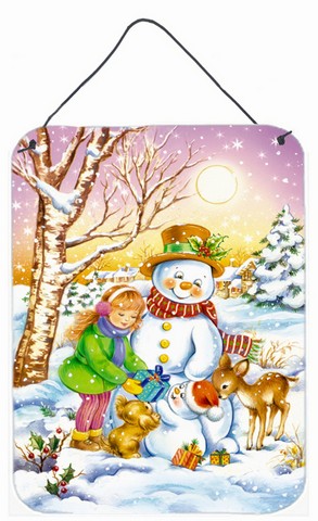 Girl & Animals with Snowman Wall or Door Hanging Prints