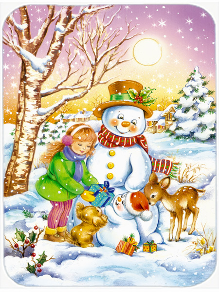 Picture of Carolines Treasures APH3544LCB Girl & Animals with Snowman Glass Large Cutting Board