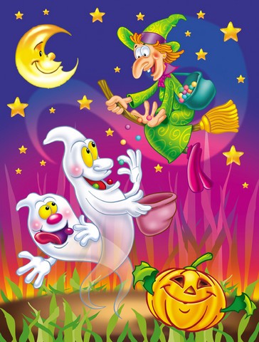 Witch & Ghosts Halloween Flag Garden Size