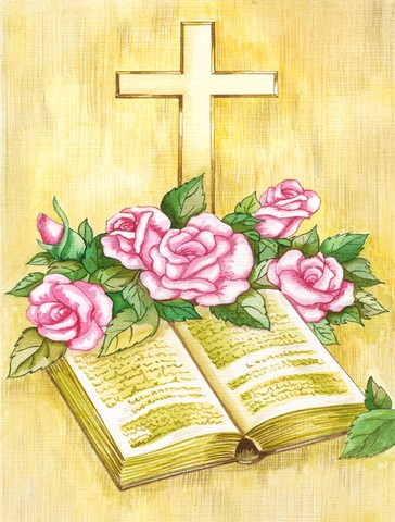 APH4072CHF Easter Cross & Bible with Roses Flag Canvas House Size