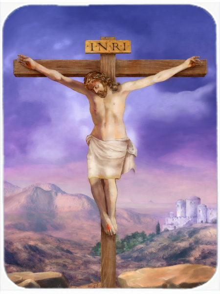 Picture of Carolines Treasures APH4517LCB Easter Jesus Crucifixion Glass Large Cutting Board