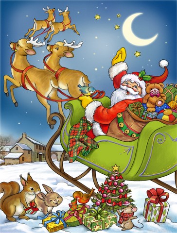 Christmas Santa Taking Off Flag Canvas House Size