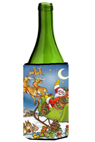 Picture of Carolines Treasures APH4570LITERK Christmas Santa Taking Off Wine Bottle Can cooler Hugger