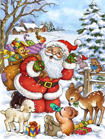 APH4571GF Christmas Santa Forrest Friends Flag Garden Size