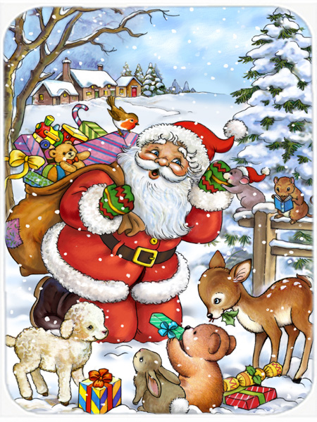 Picture of Carolines Treasures APH4571LCB Christmas Santa Forrest Friends Glass Large Cutting Board