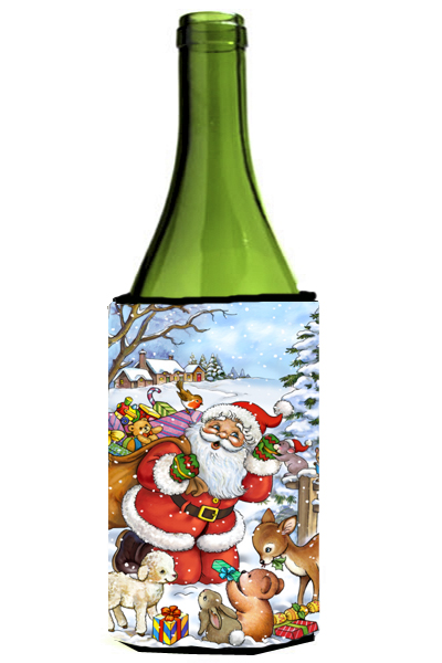 Picture of Carolines Treasures APH4571LITERK Christmas Santa Forrest Friends Wine Bottle Can cooler Hugger
