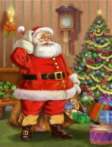 Christmas Santa by the Tree Flag Canvas House Size