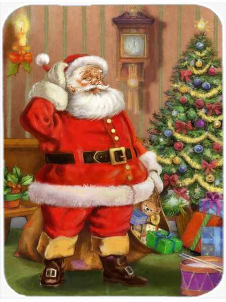 Picture of Carolines Treasures APH4691LCB Christmas Santa by the Tree Glass Large Cutting Board