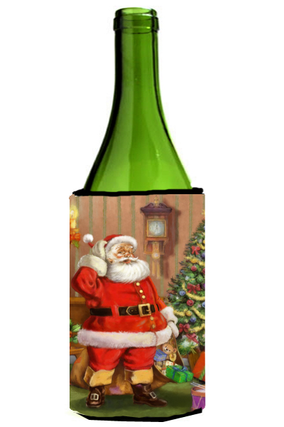 Picture of Carolines Treasures APH4691LITERK Christmas Santa by the Tree Wine Bottle Can cooler Hugger