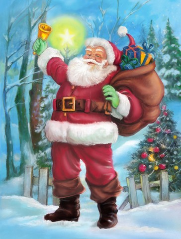 Christmas Santa Rining the Bell Flag Garden Size