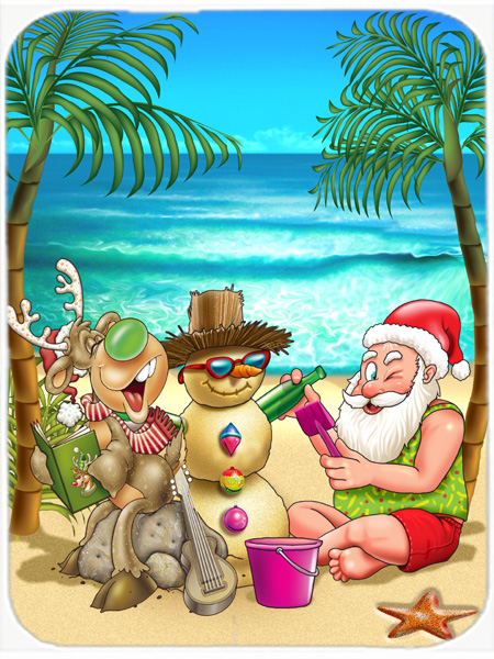 Picture of Carolines Treasures APH5148LCB Beach Christmas Santa Claus & Sandman Glass Large Cutting Board