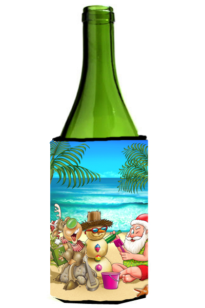 Picture of Carolines Treasures APH5148LITERK Beach Christmas Santa Claus &amp; Sandman Wine Bottle Can cooler Hugger