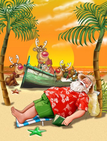 Beach Christmas Santa Claus Napping Flag Garden Size