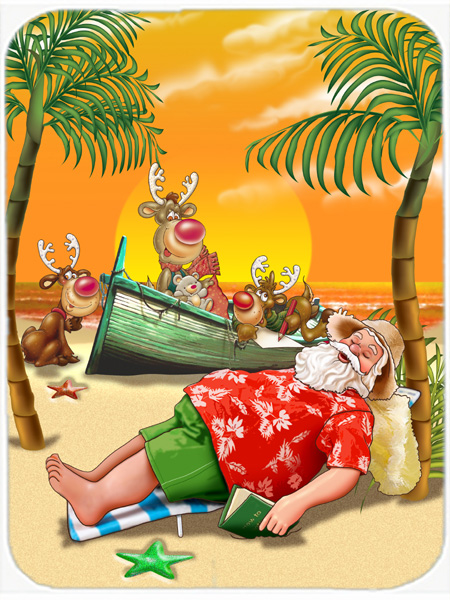 Picture of Carolines Treasures APH5149LCB Beach Christmas Santa Claus Napping Glass Large Cutting Board