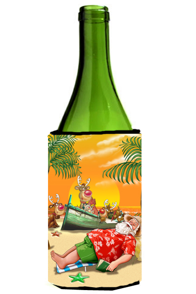 Picture of Carolines Treasures APH5149LITERK Beach Christmas Santa Claus Napping Wine Bottle Can cooler Hugger