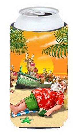 Beach Christmas Santa Claus Napping Tall Boy Can cooler Hugger