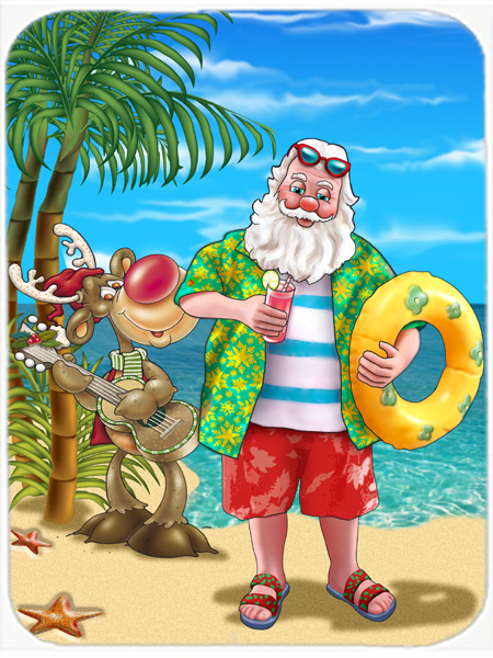 Picture of Carolines Treasures APH5150LCB Beach Christmas Santa Claus Swimming Glass Large Cutting Board