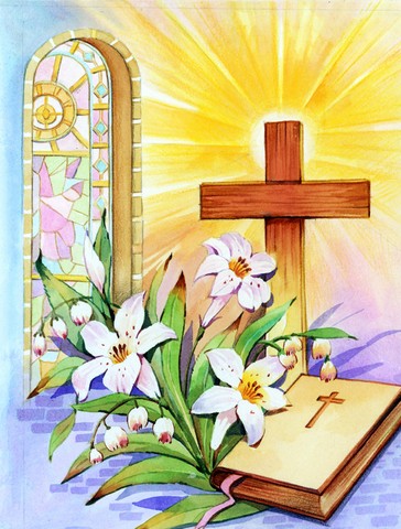 APH5433GF Easter Cross & Bible in Stain Glass Window Flag Garden Size