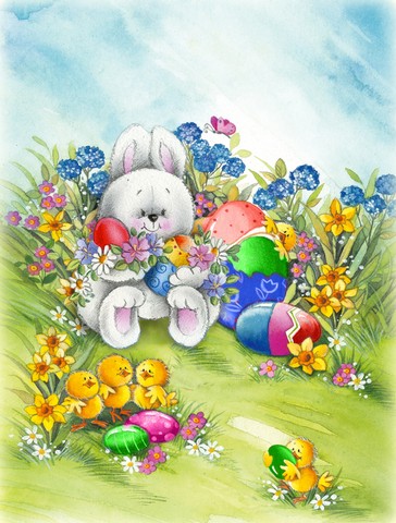Easter Bunny & Eggs Flag Canvas House Size