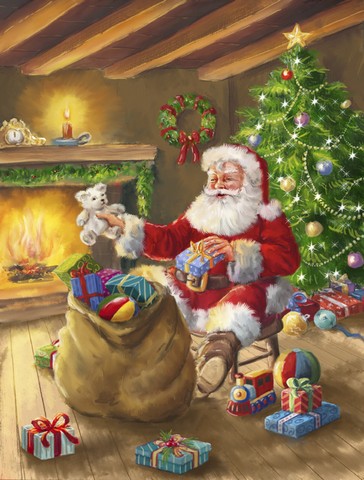 Christmas Santa Claus Unloading Toys Flag Canvas House Size