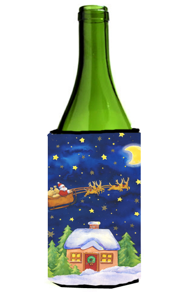 Picture of Carolines Treasures APH5898LITERK Christmas Santa Claus Across the Sky Wine Bottle Can cooler Hugger