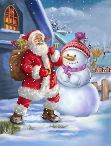 Christmas Santa Claus & Snowman Flag Garden Size