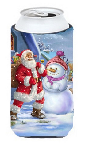 Christmas Santa Claus & Snowman Tall Boy Can cooler Hugger