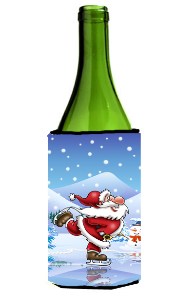 Picture of Carolines Treasures APH6386LITERK Christmas Santa Claus Ice Skating Wine Bottle Can cooler Hugger