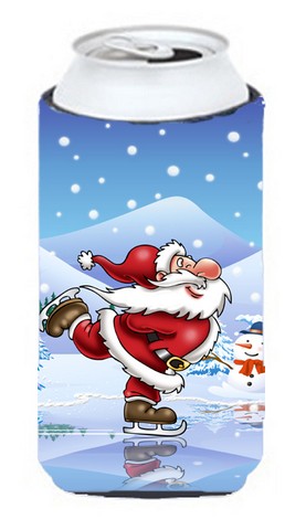 Christmas Santa Claus Ice Skating Tall Boy Can cooler Hugger