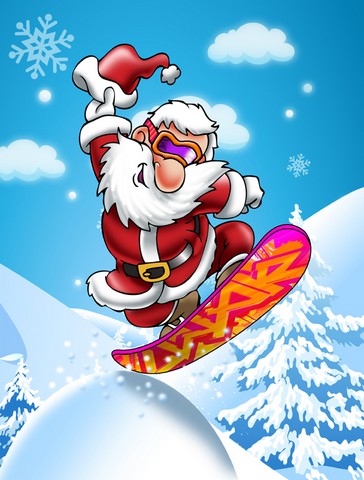 Christmas Santa Claus Snowboarding Flag Canvas House Size