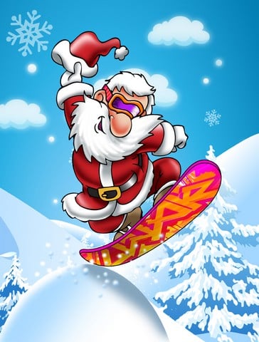 Christmas Santa Claus Snowboarding Flag Garden Size