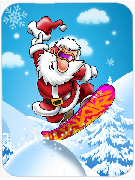 Picture of Carolines Treasures APH6388LCB Christmas Santa Claus Snowboarding Glass Large Cutting Board