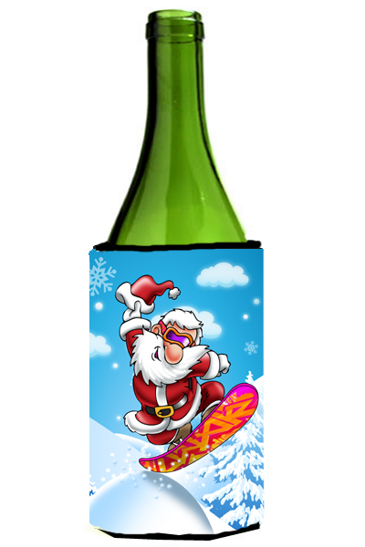 Picture of Carolines Treasures APH6388LITERK Christmas Santa Claus Snowboarding Wine Bottle Can cooler Hugger