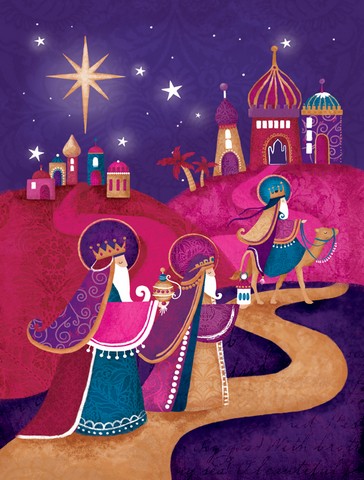 Christmas Wise Men in Purple Flag Canvas House Size