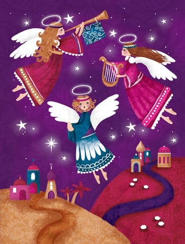 Christmas Angels in Purple Flag Garden Size