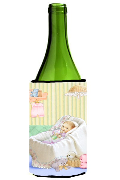 Picture of Carolines Treasures APH7093LITERK New Baby in Crib Wine Bottle Can cooler Hugger