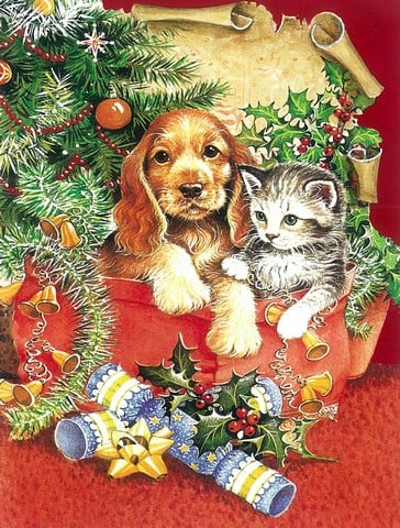 Christmas Puppy & Kitten Flag Garden Size