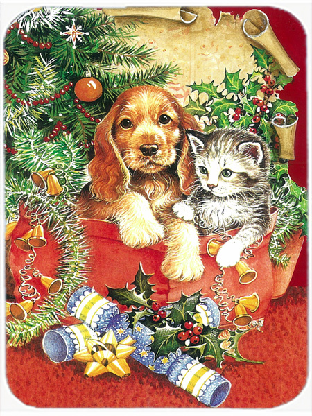 Picture of Carolines Treasures APH7551LCB Christmas Puppy & Kitten Glass Large Cutting Board