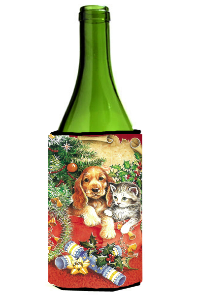 Picture of Carolines Treasures APH7551LITERK Christmas Puppy &amp; Kitten Wine Bottle Can cooler Hugger