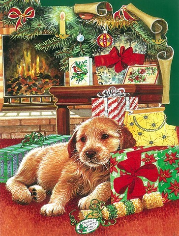 Christmas Puppy Flag Garden Size