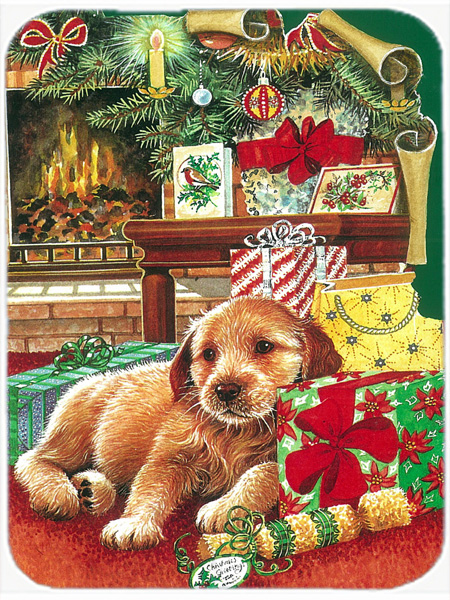Picture of Carolines Treasures APH7552LCB Christmas Puppy Glass Large Cutting Board