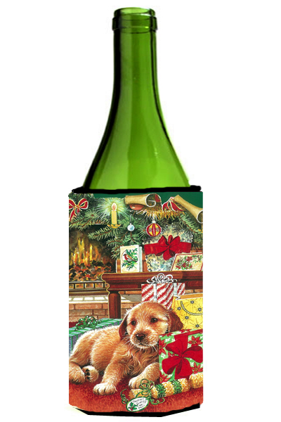 Picture of Carolines Treasures APH7552LITERK Christmas Puppy Wine Bottle Can cooler Hugger