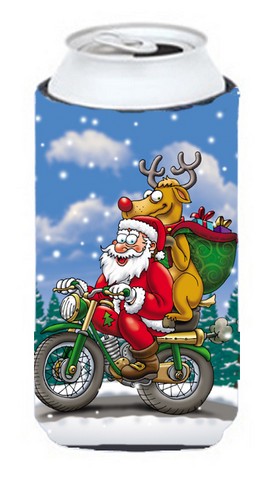 Picture of Carolines Treasures APH8996TBC Christmas Santa Claus on a Motorcycle Tall Boy Can cooler Hugger